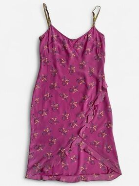 Vintage Nicole Miller Millennium Collection Purple Silk Floral Midi Dress